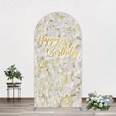 Lofaris White Floral Happy Birthday Sweety Arch Backdrop